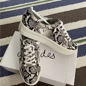 J Slides Black and White Snakeskin Sneakers